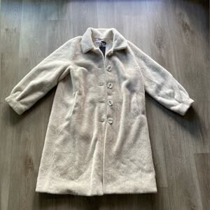 elliatt marine ivory cream faux fur collared open front long trench coat jacket